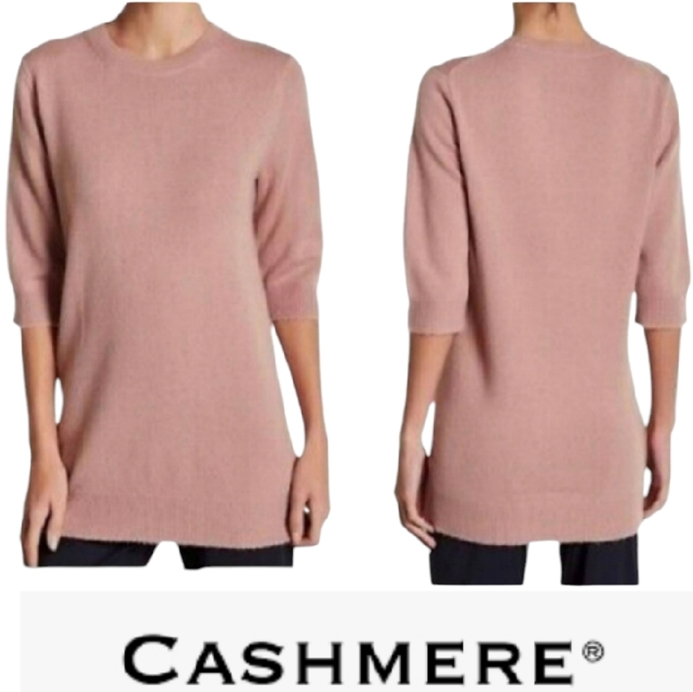 🦜 2/$10 Vince 100%Cashmere Mauve Short Sleeve  Top. Sz. Small Petite.